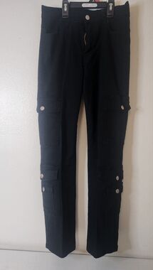T & Y FASHION Girls Denim Black  Pants Jean High Waist Cargo 8 POCKETS SZ 7/8